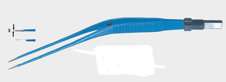 коагуляційний пінцет, біполярний, вигнутий зігнутий, 17 см (cm), тупий = 2,00 мм (mm)